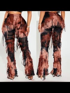 🔥 FLARED FRINGE MULTICOLOUR STYLISH PANTS NWOT